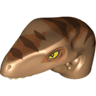 Lego Animal Body Part, Dinosaur, Raptor Head with Tan Teeth and Dark Orange and Dark Brown Stripes Print
