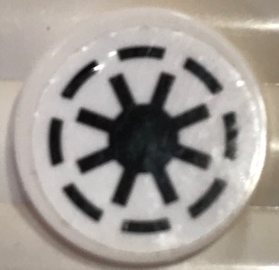 Lego Tile, Round 2 x 2 with Bottom Stud Holder with SW Galactic Republic Logo on White Background, White Border, Thick Gaps Pattern (Sticker) - Set 75087