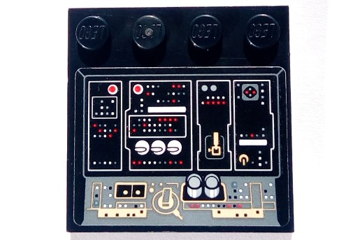 Lego Tile, Modified 4 x 4 with Studs on Edge with SW Millennium Falcon Control Panel, Buttons, White and Red Lights Pattern (Sticker) - Set 75105