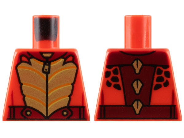 Lego Torso Racing Jacket, Gold Scales and Zipper, Dark Red Collar and Belt Pattern / Red