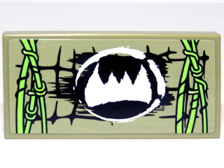 Lego Tile 2 x 4 with Scales, White Fangs Symbol and Lime Vines Pattern Model Right Side (Sticker) - Set 70006 / Olive Green