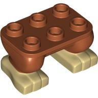 Lego Feet, 2 x 3 x 2/3 with 6 Studs on Top with Tan Toes Pattern / Dark Orange