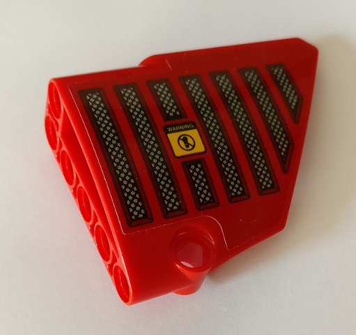 Lego Technic, Panel Fairing #14 Large Short Smooth, Side B with No Step Sign and Grille Pattern (Sticker) - Set 42082 / Red