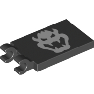 Lego Tile Special 2 x 3 with 2 Clips with Bowser Head Print / Black