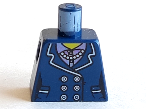 Lego Torso Female Suit Jacket with Buttons and Pockets, Lavender Striped Shirt, Pearl Necklace Pattern / Dark Blue