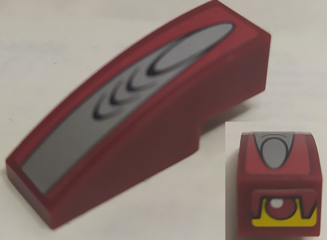 Lego Slope, Curved 3 x 1 with Silver Finger on Top and Eye with White Pupil on Yellow Background Pattern on End (Stickers) - Set 8113