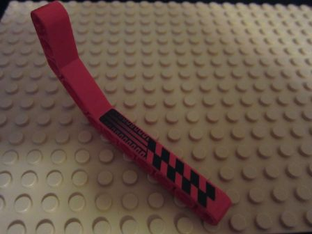 Lego Technic, Liftarm, Modified Bent Thick 1 x 11.5 Double with Black Tire Tread and Checkered Pattern Model Right Side (Sticker) - Set 8242 / Red