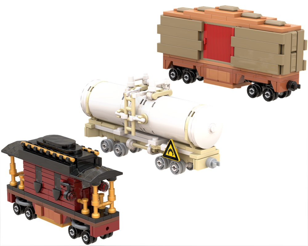Lego 3-wide tanker, boxcar, and caboose