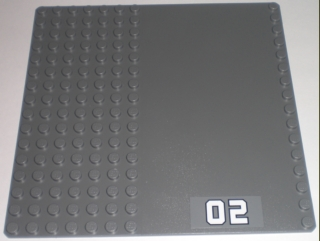 Lego Baseplate, Road 16 x 16 with White '02' on Edge Pattern (Sticker) - Set 7208
