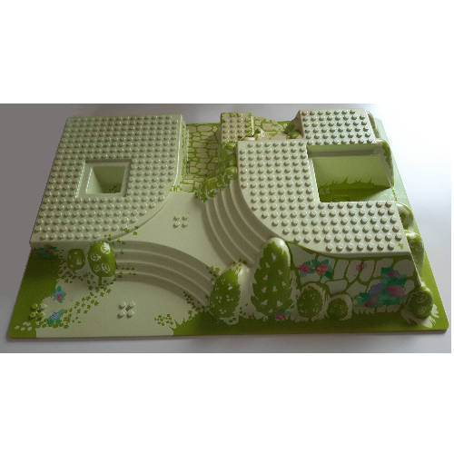 Lego Baseplate Raised 32 x 48 x 6 with Front and Back Steps and Green Garden Print / Light Lime