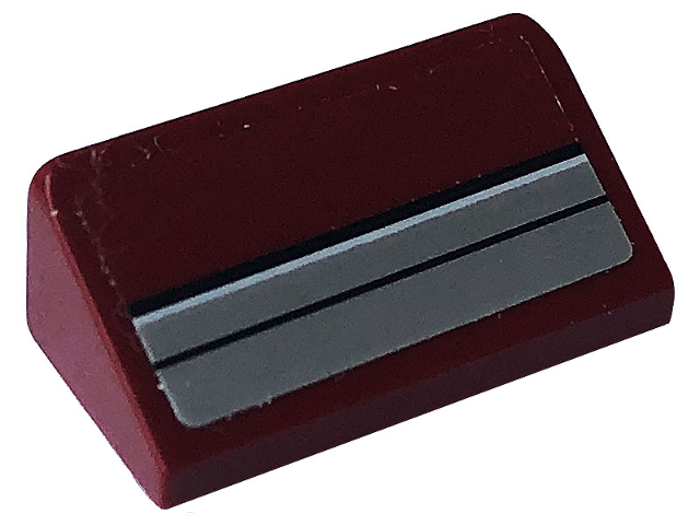 Lego Slope 30 1 x 2 x 2/3 with Black and Silver Stripes Pattern (Sticker) - Set 76903 / Dark Red