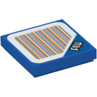 Lego Tile 2 x 2 with 'POW' and Barcode Print (Sticker) / Blue
