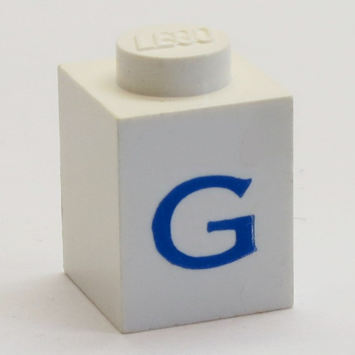 Lego Brick 1 x 1 with Blue G Print / White