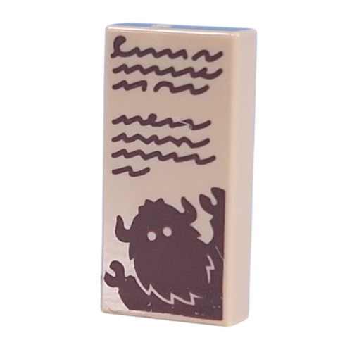 Lego Tile 1 x 2 with Dark Brown Scribbles, Bogeyman print / Tan