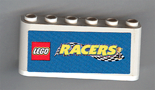 Lego Windscreen 2 x 6 x 2 with LEGO Racers Logo on Blue Background Pattern (Sticker) - Sets 3420-1 / 3420-2 / 3420-4 / 3421 / 3425-1 / White