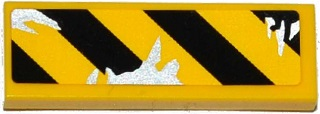 Lego Tile 1 x 3 with Black and Yellow Danger Stripes and Silver Splatters Pattern Model Right Side (Sticker) - Set 75919