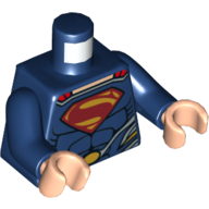 Lego Torso Muscles, Red and Yellow Superman Logo and Gold Oval Belt Buckle Print, Dark Blue Arms, Light Nougat Hands / Dark Blue
