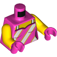 Lego Torso Tank Top, Light Bluish Gray Straps and 3 Diagonal Stripes, Silver Stars Print, Yellow Arms, Dark Pink Hands / Dark Pink