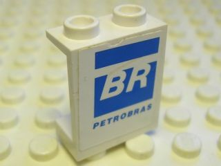 Lego Panel 1 x 2 x 2 - Hollow Studs with 'BR' and 'PETROBRAS' Pattern Model Left Side (Sticker) - Set 8374
