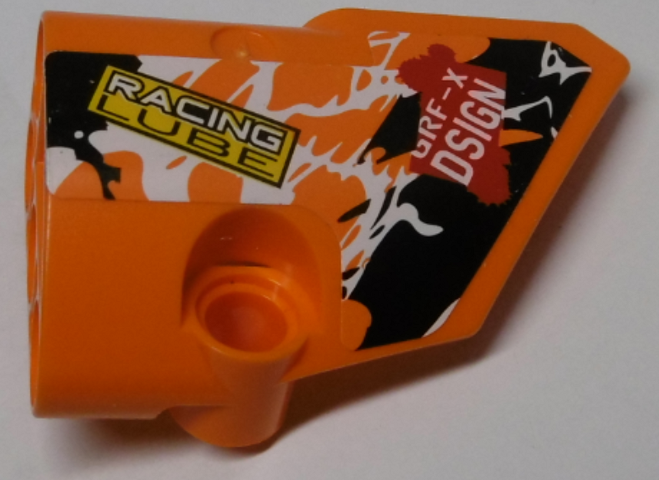 Lego Technic, Panel Fairing # 2 Small Smooth Short, Side B with 'RACING LUBE' and 'GRF-X DSIGN' and Black, Orange and White Pattern (Sticker) - Set 42007