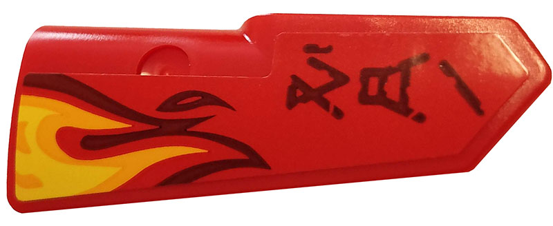 Lego Technic, Panel Fairing #21 Very Small Smooth, Side B with Flames and 'KAI' Pattern (Sticker) - Set 70667 / Red