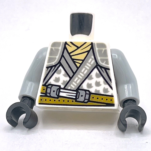 Lego Torso Robe with Silver Trim, Dark Tan Belt Print, Light Bluish Gray Arms, Black Hands