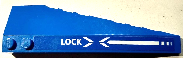 Lego Wedge 10 x 3 Left with White 'LOCK' and Arrows Pattern (Sticker) - Set 70668