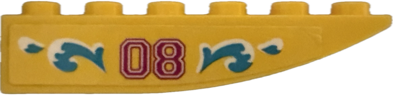 Lego Slope, Curved 6 x 1 Inverted with Magenta '08' and Medium Azure Waves Pattern Model Right Side (Sticker) - Set 41681