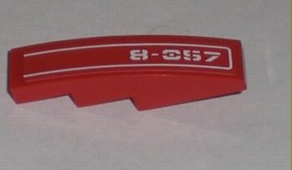 Lego Slope, Curved 4 x 1 with White Pinstripe and '8-057' Pattern Model Right (Sticker) - Set 8057