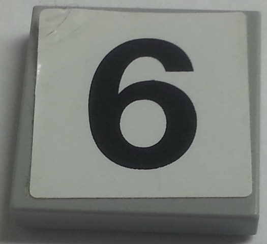 Lego Tile 2 x 2 with Number 6 Pattern (Sticker) - Set 8144 / Light Bluish Gray