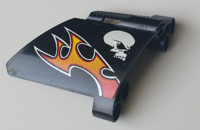 Lego Technic, Panel Fairing #22 Large Short, Small Hole, Side A with Skull and Orange Flames Pattern (Sticker) - Set 8167