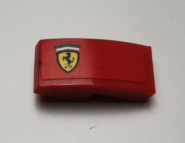Lego Slope, Curved 2 x 1 x 2/3 with Ferrari Logo Pattern Model Left Side (Sticker) - Set 75899 / Red