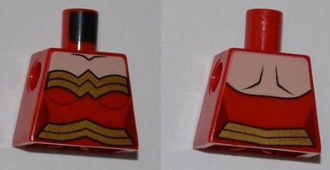 Lego Torso Female Outline and Gold Trim and Belt Low Cut Pattern (Wonder Woman) / Red