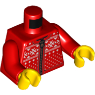 Lego Torso Sweater, White Christmas Design with Zipper Print, Red Arms, Yellow Hands