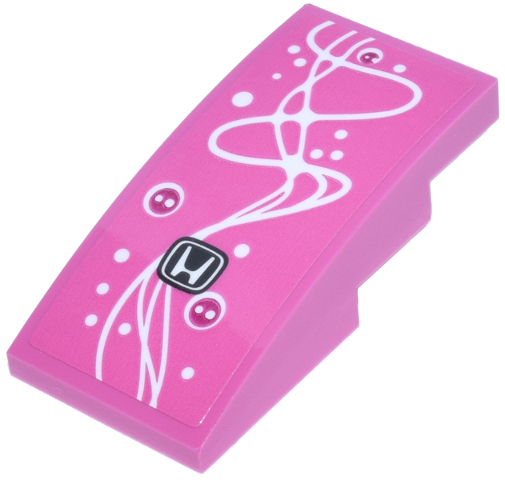 Lego Slope, Curved 4 x 2 with White Curved Lines and Dots, Magenta Circles and Black Honda Logo Pattern (Sticker) - Set 77241 / Dark Pink