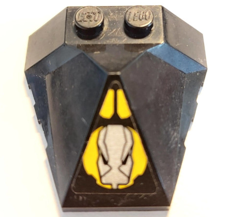 Lego Wedge 4 x 4 x 1 1/3 Pyramid Center with Yellow Circle Full and Silver Robot Head Facing Out Pattern (Sticker) - Set 8107