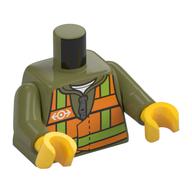Lego Torso Safety Vest with Train Logo Print on Both Sides, Olive Green Arms, Yellow Hands