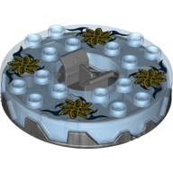 Lego Turntable 6 x 6 Round Pearl Titanium Base Serrated with Spiral Stars Print (Ninjago Spinner) / Trans-Medium Blue