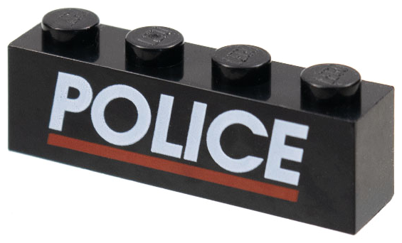 Lego Brick 1 x 4 with White 'POLICE' and Red Line Pattern