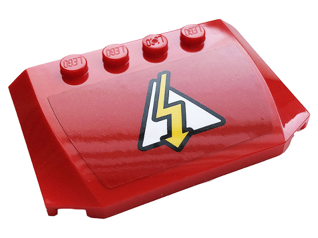 Lego Wedge 4 x 6 x 2/3 Triple Curved with Yellow Electricity Symbol in White Triangle Pattern (Sticker) - Set 60306 / Red