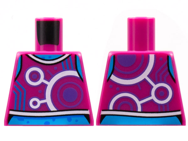 Lego Torso Tank Top, Dark Azure Neck and Midriff, White and Dark Purple Circles Pattern / Magenta