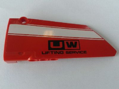 Lego Technic, Panel Fairing #17 Large Smooth, Side A with White Stripe and 'UW LIFTING SERVICE' Pattern (Sticker) - Set 8258