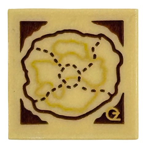 Lego Tile 2 x 2 with Gold OZ Map with Reddish Brown Corners and Dotted Lines Pattern (Sticker) - Set 75691