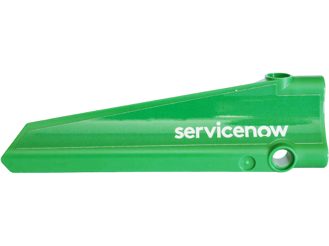Lego Technic, Panel Inverted Fairing #41 Long Smooth, Side B with White 'servicenow' Pattern (Sticker) - Set 42240 / Green