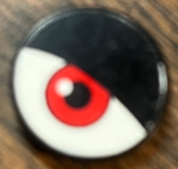 Lego Tile, Round 2 x 2 with Eyelid and Red Eye on White Background Pattern Model Right Side (Sticker) - Set 8277 / Black