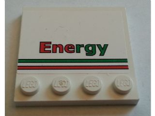 Lego Tile, Modified 4 x 4 with Studs on Edge with Red and Green Stripes and 'Energy' Pattern (Sticker) - Set 7747 / White