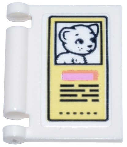 Lego Minifigure, Utensil Book Cover with Bright Light Yellow Sign, White Kitten / Cat, Bright Pink Rectangle, and Black Text Pattern (Sticker) - Set 42615 / White