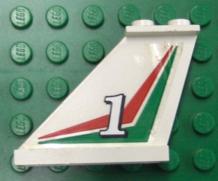 Lego Tail 4 x 1 x 3 with White Number 1 over Red and Green Pattern Right Side (Sticker)