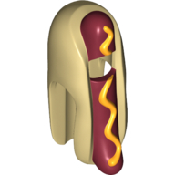 Lego Costume Hot Dog with Dark Red Sausage and Yellow Mustard Print / Tan