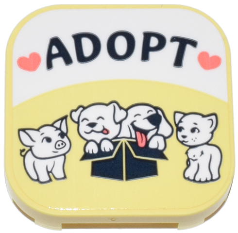Lego Tile, Modified 4 x 4 with Rounded Corners and 4 Feet with Pets, Coral Hearts, and Black 'ADOPT' Pattern (Sticker) - Set 42615